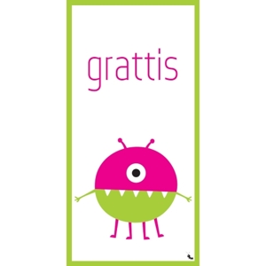 Gratulationskort & presentpapper - Minikort - grattis, monster rosa/grönt