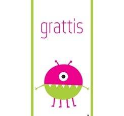Minikort - grattis, monster rosa/grönt